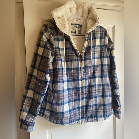 L.L. Bean Women’s Scotch Plaid Sherpa Lined Hooded Jacket Indigo/Tartan size M - Picture 4 of 16